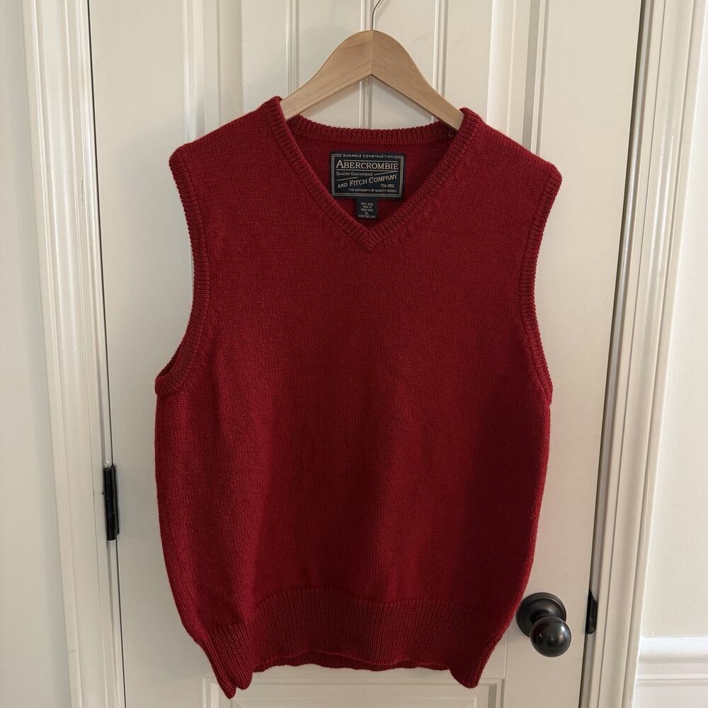 Vintage Abercrombie & Fitch Red Sweater Vest 100% Wool Size XL